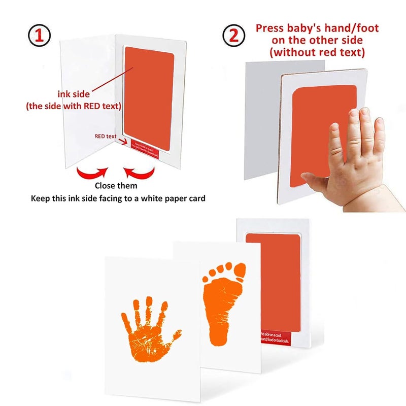 LelonHo 2 Pack Large Inkless Hand and Footprint Kit Clean Touch Ink Pad for Baby Pet Paw Print Kit(2 Orange Ink Pads,4 Imprint Cards) - Image 3